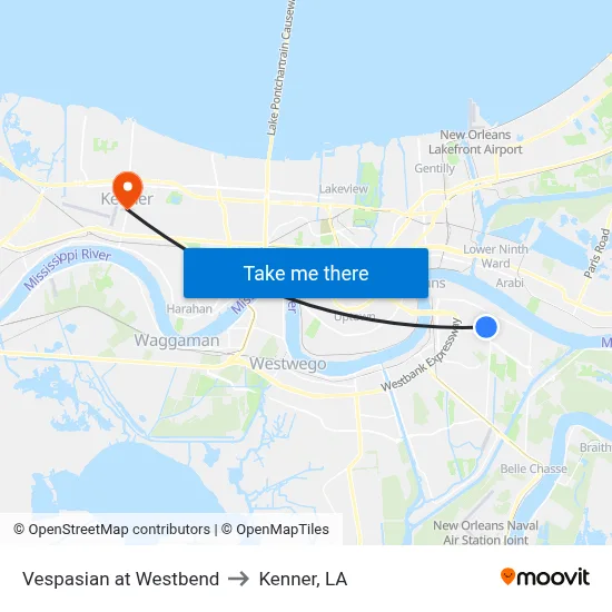 Vespasian at Westbend to Kenner, LA map