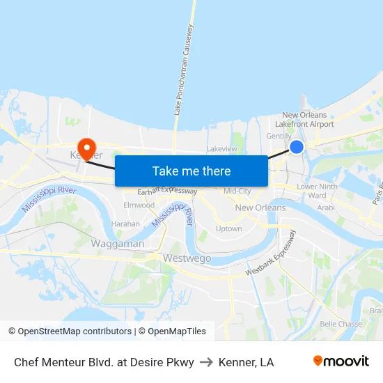 Chef Menteur Blvd. at Desire Pkwy to Kenner, LA map