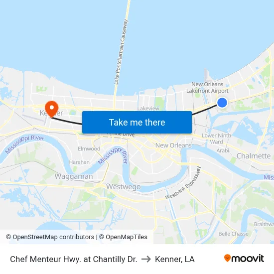 Chef Menteur Hwy. at Chantilly Dr. to Kenner, LA map