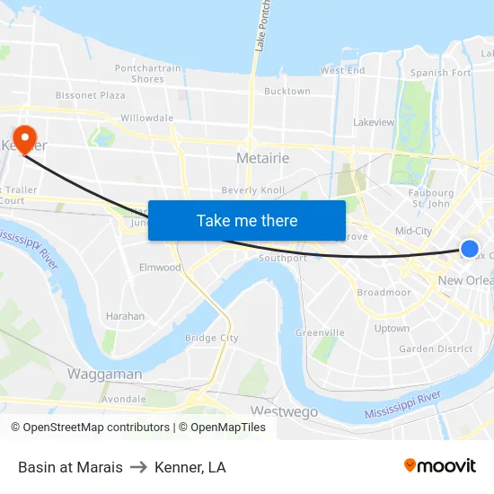 Basin at Marais to Kenner, LA map