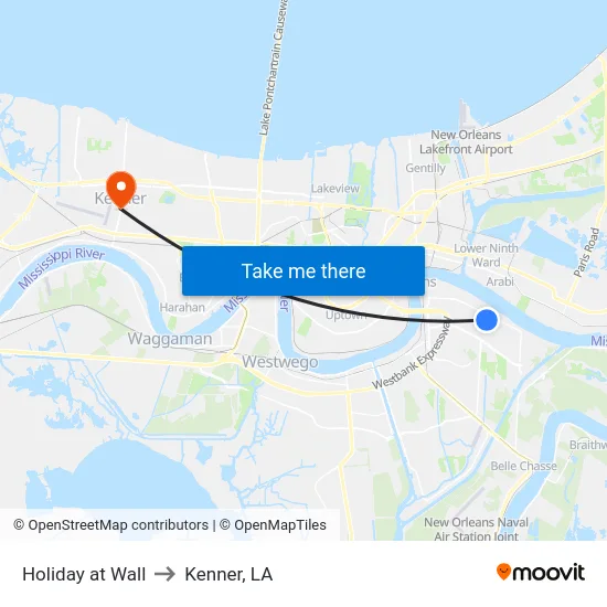 Holiday at Wall to Kenner, LA map