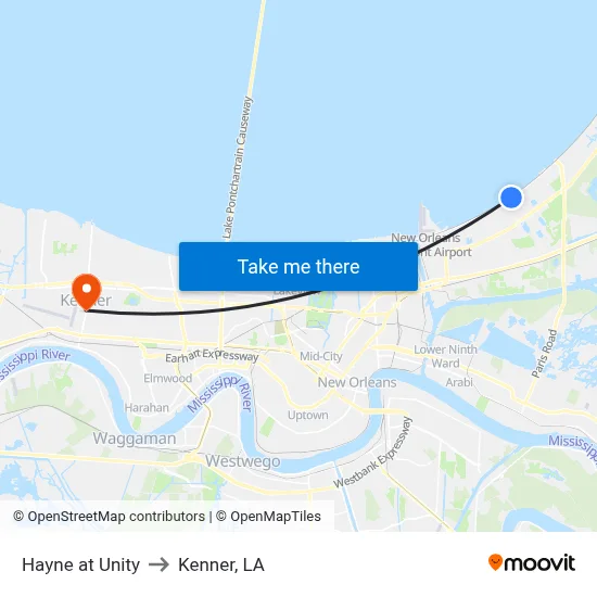 Hayne at Unity to Kenner, LA map