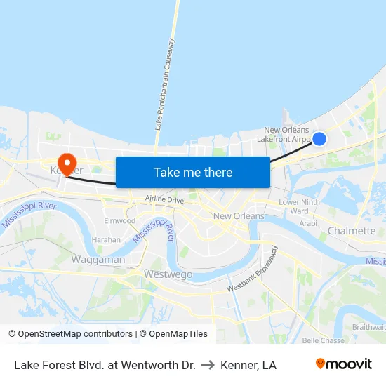 Lake Forest Blvd. at Wentworth Dr. to Kenner, LA map