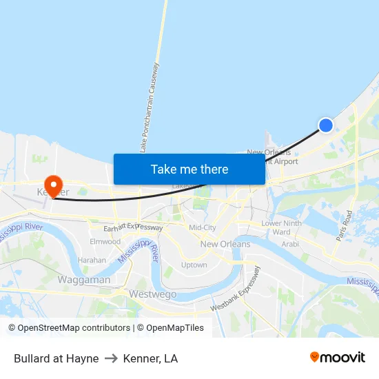 Bullard at Hayne to Kenner, LA map
