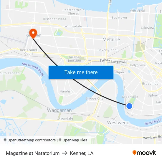 Magazine at Natatorium to Kenner, LA map
