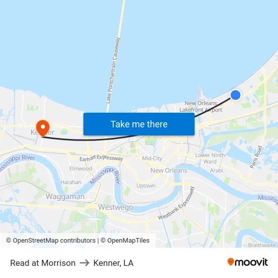 Read at Morrison to Kenner, LA map
