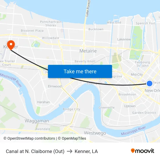 Canal at N. Claiborne (Out) to Kenner, LA map