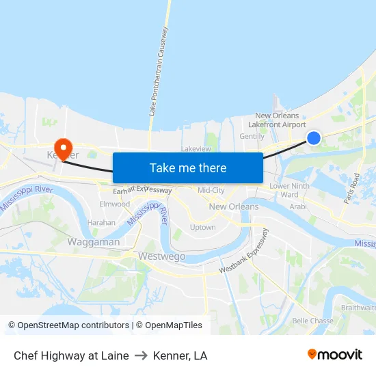 Chef Highway at Laine to Kenner, LA map