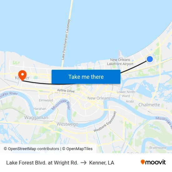 Lake Forest Blvd. at Wright Rd. to Kenner, LA map