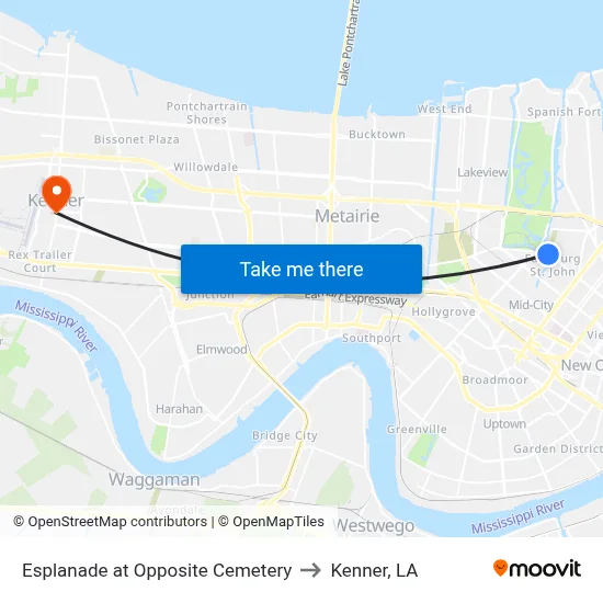 Esplanade at Opposite Cemetery to Kenner, LA map