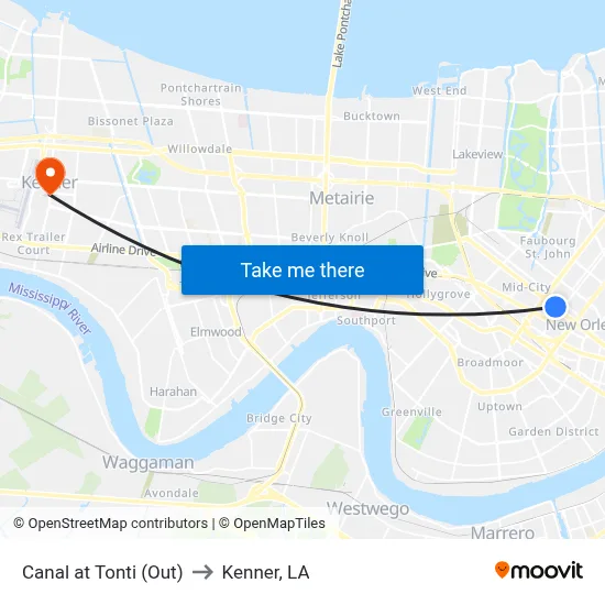 Canal at Tonti (Out) to Kenner, LA map