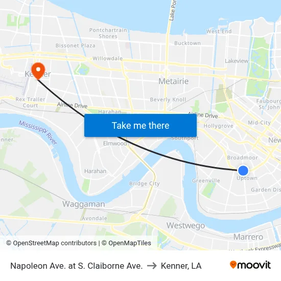 Napoleon Ave. at S. Claiborne Ave. to Kenner, LA map