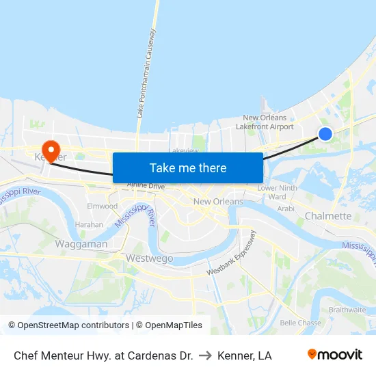 Chef Menteur Hwy. at Cardenas Dr. to Kenner, LA map
