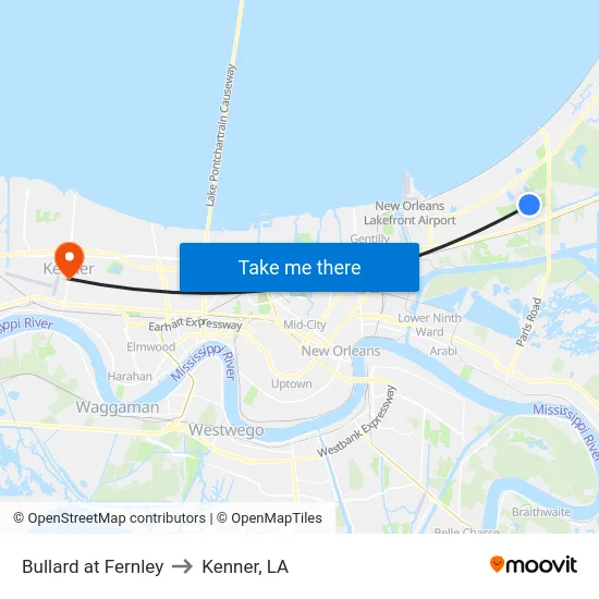 Bullard at Fernley to Kenner, LA map