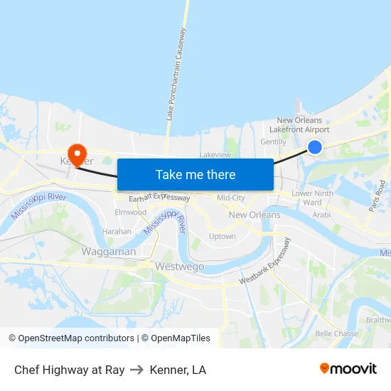 Chef Highway at Ray to Kenner, LA map