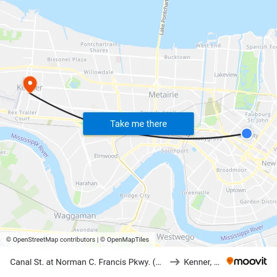Canal St. at Norman C. Francis Pkwy. (Out) to Kenner, LA map