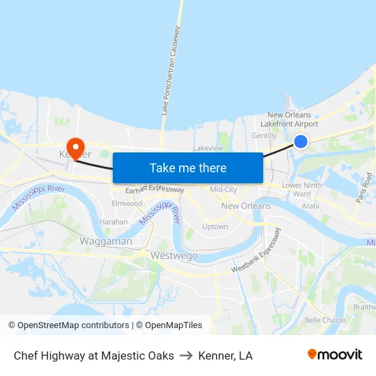 Chef Highway at Majestic Oaks to Kenner, LA map