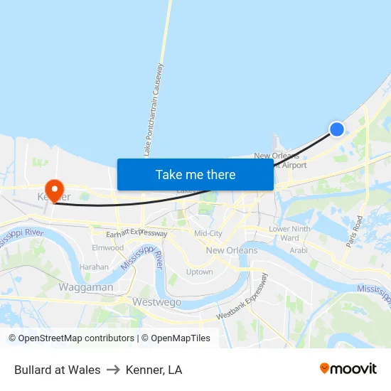 Bullard at Wales to Kenner, LA map