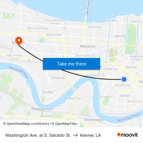 Washington Ave. at S. Salcedo St. to Kenner, LA map