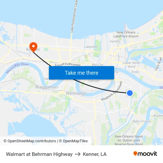 Walmart at Behrman Highway to Kenner, LA map