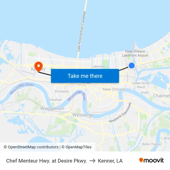 Chef Menteur Hwy. at Desire Pkwy. to Kenner, LA map