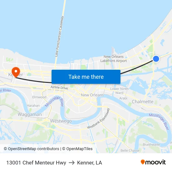 13001 Chef Menteur Hwy to Kenner, LA map