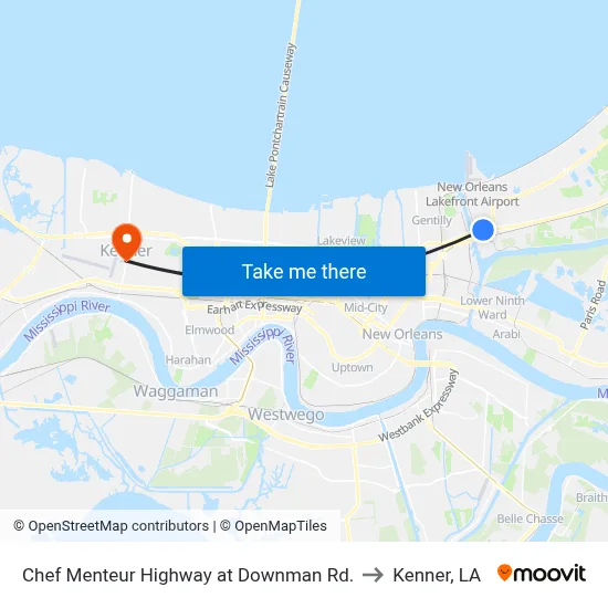 Chef Menteur Highway at Downman Rd. to Kenner, LA map