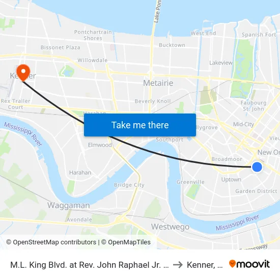 M.L. King Blvd. at Rev. John Raphael Jr. Way to Kenner, LA map