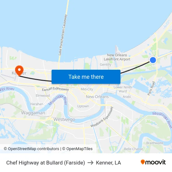Chef Highway at Bullard (Farside) to Kenner, LA map