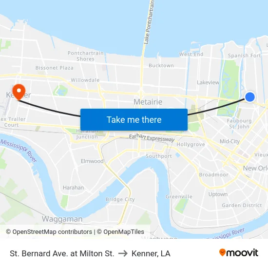 St. Bernard Ave. at Milton St. to Kenner, LA map