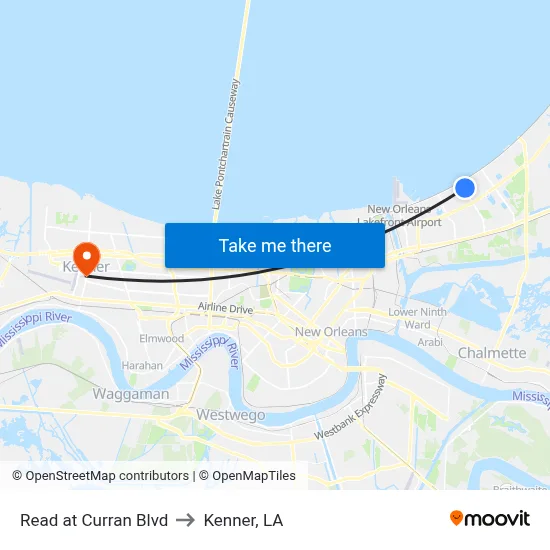 Read at Curran Blvd to Kenner, LA map
