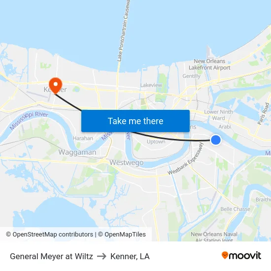 General Meyer at Wiltz to Kenner, LA map