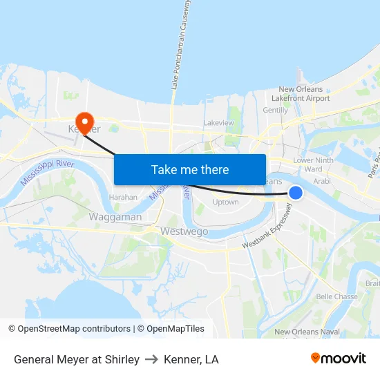 General Meyer at Shirley to Kenner, LA map