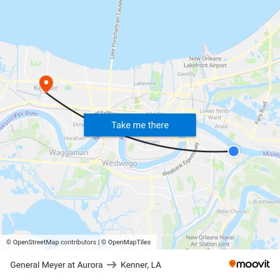 General Meyer at Aurora to Kenner, LA map
