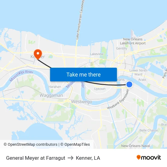 General Meyer at Farragut to Kenner, LA map