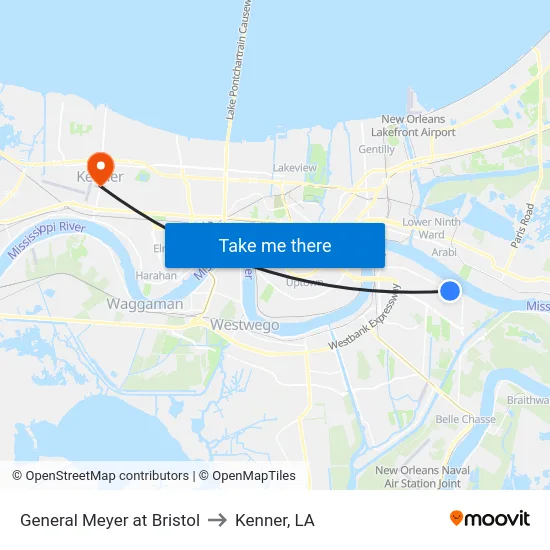 General Meyer at Bristol to Kenner, LA map