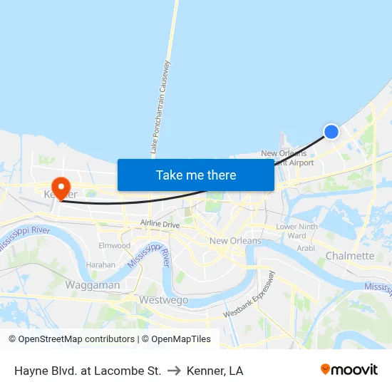 Hayne Blvd. at Lacombe St. to Kenner, LA map