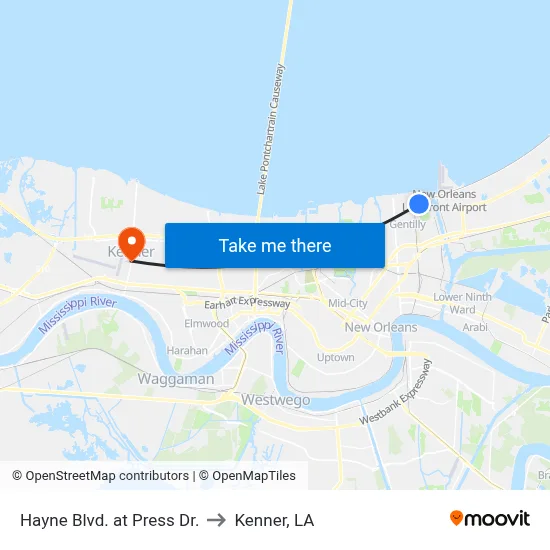 Hayne Blvd. at Press Dr. to Kenner, LA map