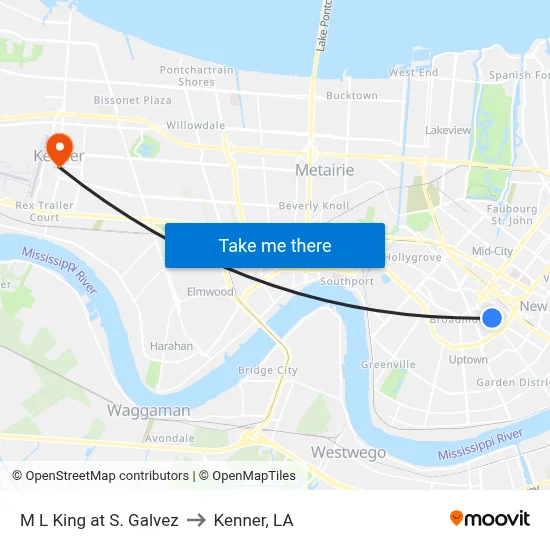 M L King at S. Galvez to Kenner, LA map