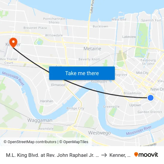 M.L. King Blvd. at Rev. John Raphael Jr. Way to Kenner, LA map