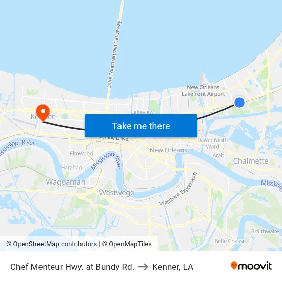 Chef Menteur Hwy. at Bundy Rd. to Kenner, LA map