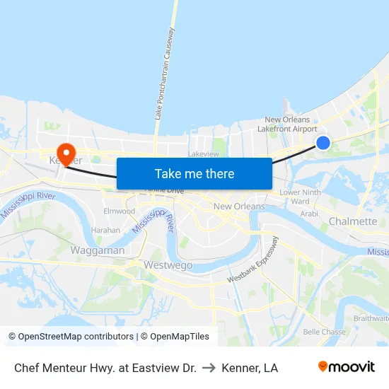 Chef Menteur Hwy. at Eastview Dr. to Kenner, LA map
