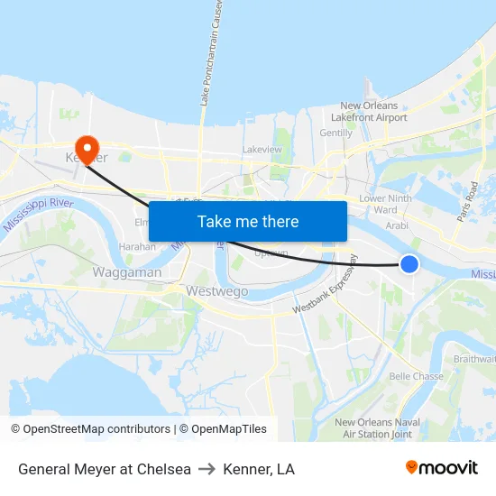 General Meyer at Chelsea to Kenner, LA map