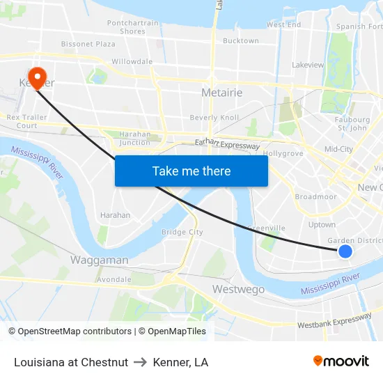 Louisiana at Chestnut to Kenner, LA map