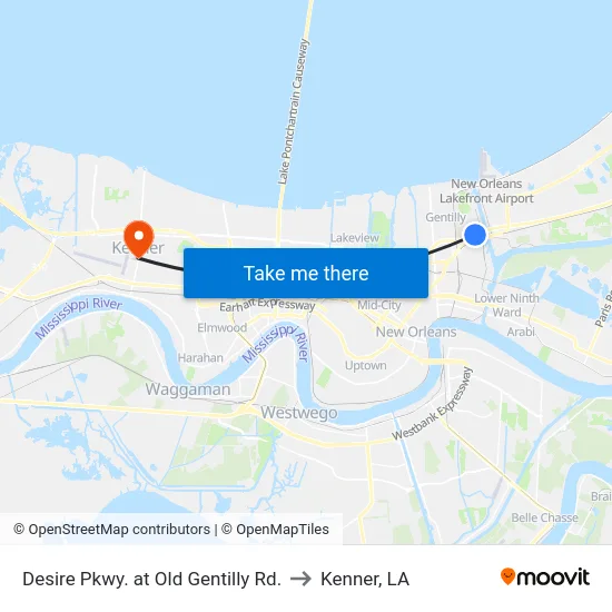Desire Pkwy. at Old Gentilly Rd. to Kenner, LA map