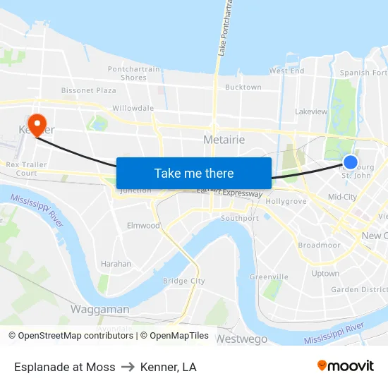 Esplanade at Moss to Kenner, LA map