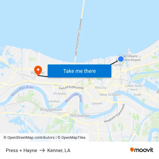 Press + Hayne to Kenner, LA map