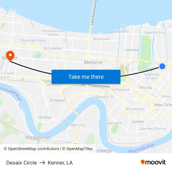 Desaix Circle to Kenner, LA map