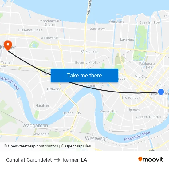 Canal at Carondelet to Kenner, LA map