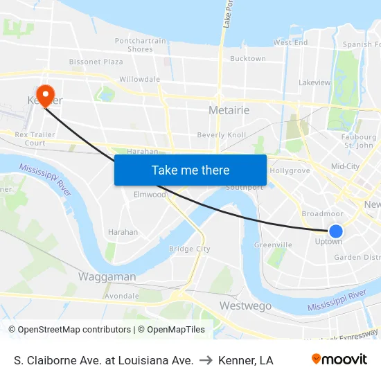 S. Claiborne Ave. at Louisiana Ave. to Kenner, LA map